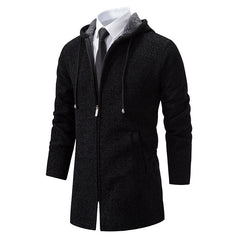 Men's Stylish Hooded Zip-Up Coat With Faux Fur Lined Collar - Perfect For Winter And Formal Occasions