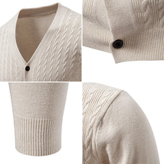 Stylish V-Neck Cable Knit Cardigan Sweater for Men - Perfect for Casual and Formal Wear