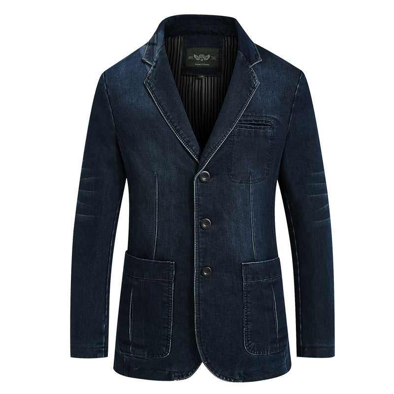 Men'S Dark Blue Textured Washed Denim Blazer MTA2657C6U