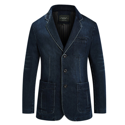 Men'S Dark Blue Textured Washed Denim Blazer MTA2657C6U