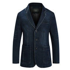 Men'S Dark Blue Textured Washed Denim Blazer MTA2657C6U