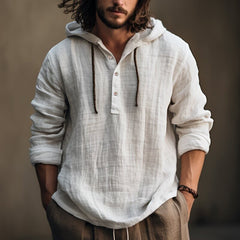 Stylish Hooded Henley Shirt for Men - Perfect for Casual and Outdoor Adventures