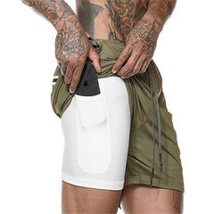 Men's Loose Running Shorts - Double-Layer Design, Multi-Pockets, Athletic/Casual Outdoor Gym Wear