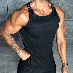 Men's Patchwork Leather Casual Tank Top MTA3157C6X