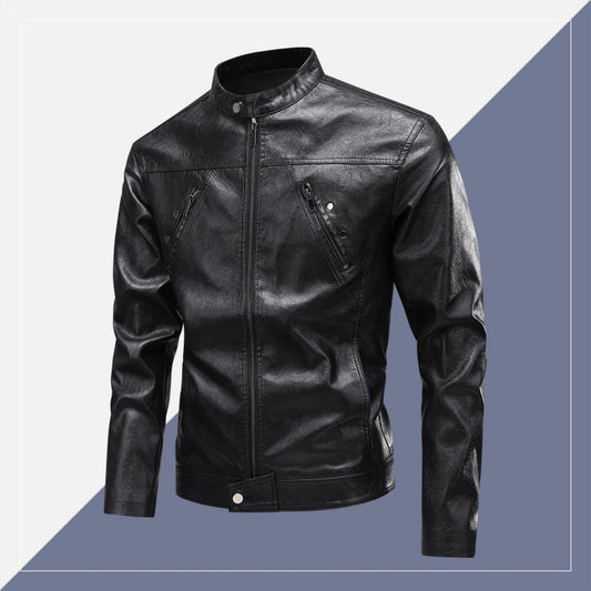 Stylish Stand Collar Leather Jacket For Men - Perfect For Casual And Formal Wear