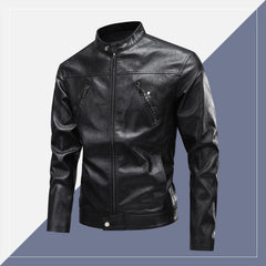 Stylish Stand Collar Leather Jacket For Men - Perfect For Casual And Formal Wear