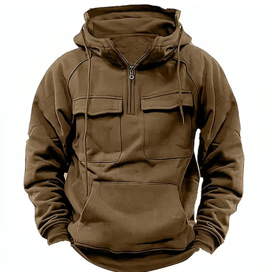 Men's Vintage Thickened Warm Multi-pocket Loose Long Sleeve Hoodie 30799636M