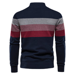 Men's Stylish Half-Zip Sweater with Bold Stripes for Casual Wear