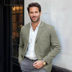 Men's Casual Cotton Linen Notch Lapel Single-breasted Slim-fit Blazer 34577242M