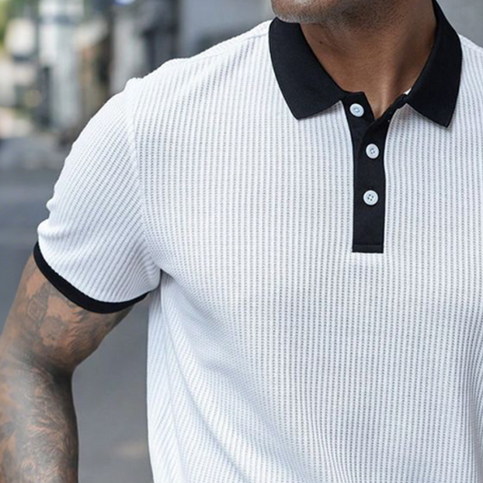 Men's Retro Casual Waffle Short Sleeve Polo Shirt MTA0993D7TO