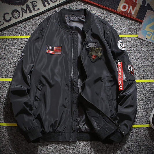 Stylish Bomber Jacket with Reflective Patches for Men - Perfect for Casual and Outdoor Activities