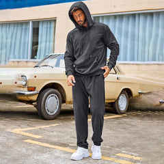 Men's Olive Green Hooded Tracksuit Set - Perfect for Casual and Sporty Looks