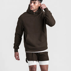 Stylish Brown Hoodie with Layered Shorts Set for Men - Perfect for Casual Outfits