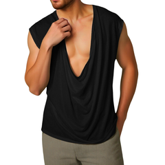 Men's Casual V Neck Cotton Draped Pleated Loose Tank Top MTA3128C5M