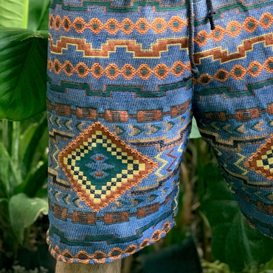 Men's Retro Casual Ethnic Style Geometric Print Drawstring Shorts MTA2586C6TO