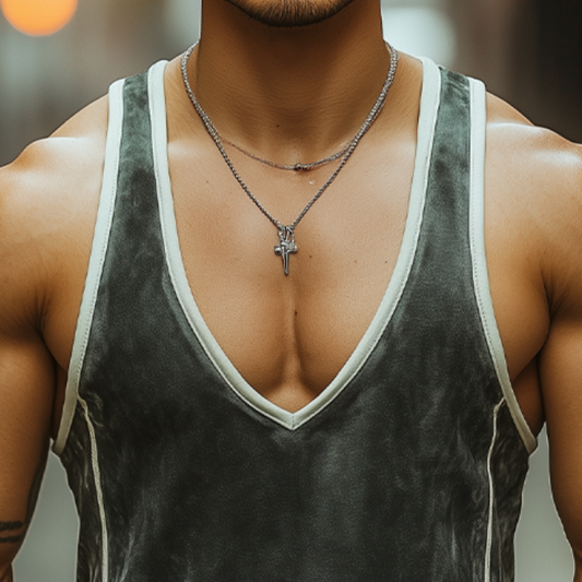 Men's Summer Fashion Personality Leisure Deep V-neck Stitching Suede Tank Top MTA0320D8K