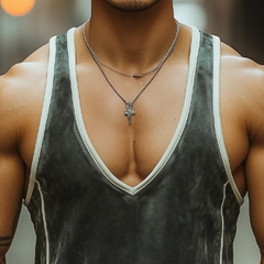 Men's Summer Fashion Personality Leisure Deep V-neck Stitching Suede Tank Top MTA0320D8K