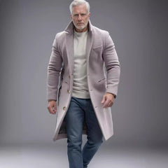 Classic Men's Longline Coat with Gold Button Accents