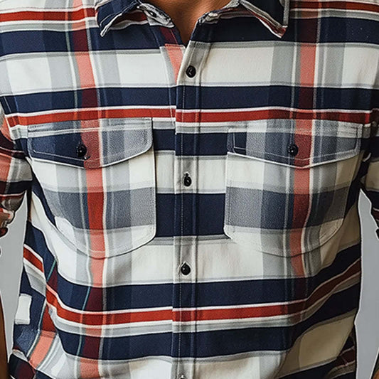 Men's Early Spring Fashion Retro Plaid Print Long Sleeve Shirt MTA2625C3P