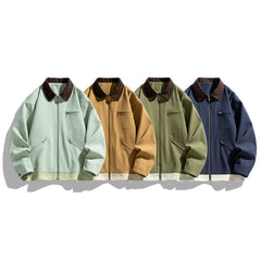 Olive Green Bomber Jacket with Contrast Collar - Perfect for Casual and Streetwear Styles