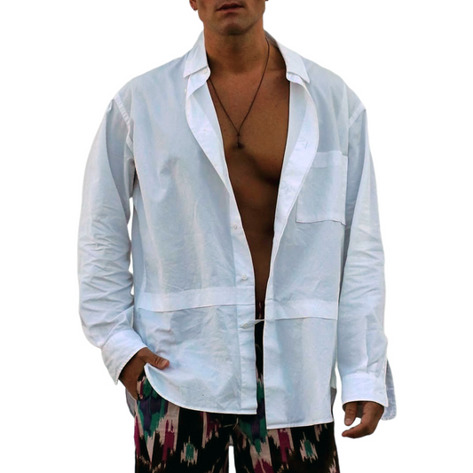 Men's Solid Lapel Chest Pocket Long Sleeve Shirt MTA0177D7Z