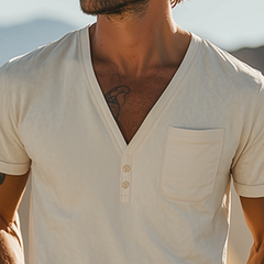 Men's Spring Fashion Casual Suede V-neck Short-sleeved T-shirt MTA0323D5K