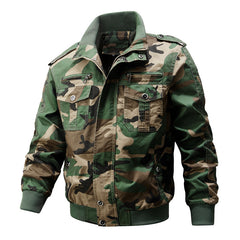 Men's Military-Style Jacket with Multiple Pockets and Adjustable Cuffs for Outdoor Adventures