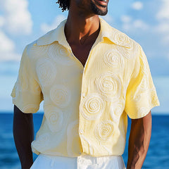 Men's Spring Fashion Three-Dimensional Swirl Embroidery Short Sleeve Shirt MTA0923D0P