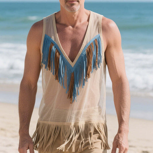 Men's Spring Fashion Suede Tassel Thin Tank Top MTA0729D1P