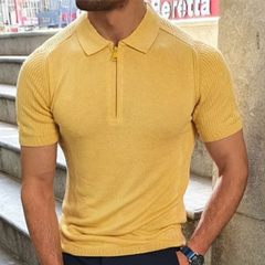 Men's Fashion Casual Bright Color Polo Collar Knitted Short-sleeved T-shirt MTA0996D0K