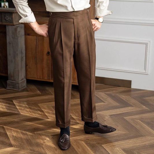Men's British Neapolitan High Waist Slim Straight Trousers 23418848M