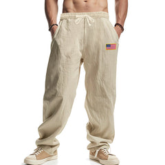 Men's Casual Loose-Fit Pants with Flag Patch - Perfect for Everyday Wear