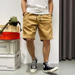 Men's Solid Color Corduroy Elastic Waist Cargo Shorts 80689308Z