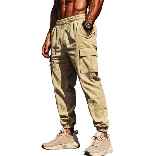 Men's Classic Casual Multi-Pocket Cotton And Linen Cargo Pants 31541550K