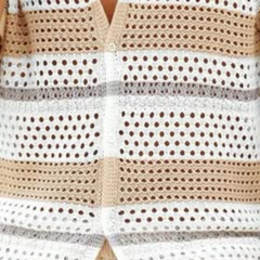 Men's Casual Lapel Single-Breasted Loose Cardigan Elastic Waist Shorts Striped Hollow Knit Set MTA2227C1M