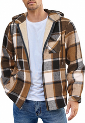 Flannel European And American Men's Jacket 2024 New Amazon Long-sleeved Hooded Plus Velvet Loose Men's Casual Jacket