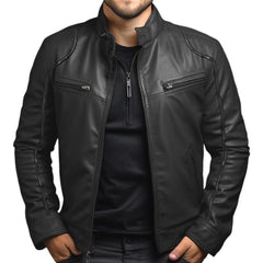 Stylish Men's Biker Jacket With Zippered Pockets And Sleek Design