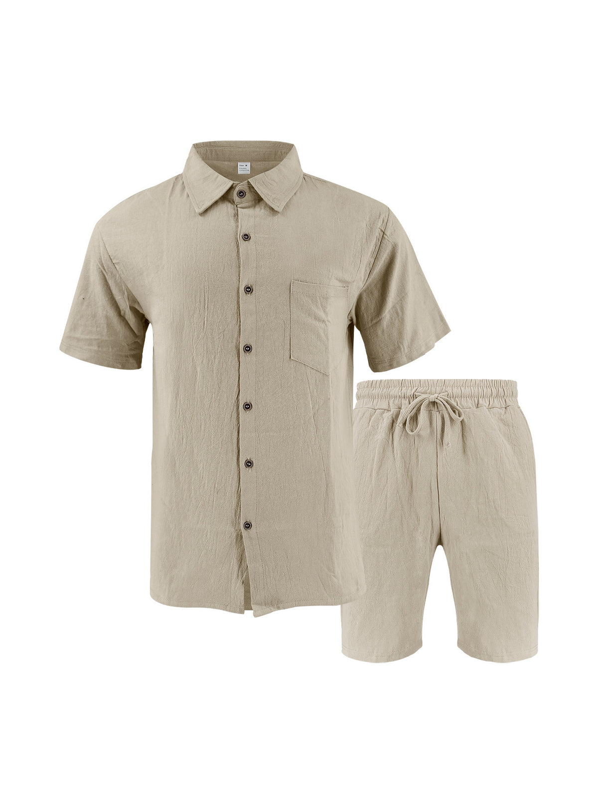 Men's Casual Linen Lapel Short Sleeve Shirt Elastic Waist Shorts Set 27144649M