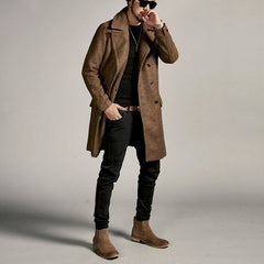 Stylish Men's Longline Trench Coat with Belted Waist for Modern Gentlemen