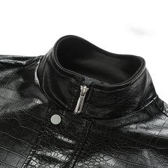 Men's Fashion Crocodile - Pattern Faux Leather Stand Collar Single Breasted Stylish Jacket