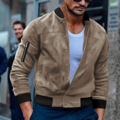 Stylish Men's Bomber Jacket with Zippered Arm Pocket and Snap Button Closure