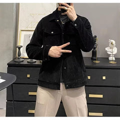 Men's Vintage Waffle Solid Lapel Jacket 23801065X
