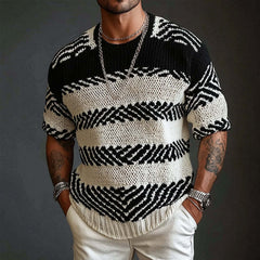 Men's Contrast Knitted Round Neck Half Sleeve Sweater T-Shirt MTA1740C9X