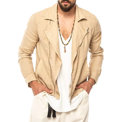 Men's Vintage Apricot Cotton And Linen Notched Lapel Jacket 39048748U