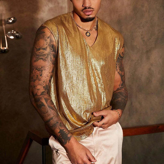 Men's Glitter Casual Solid Color Tank Top MTA3145C9X