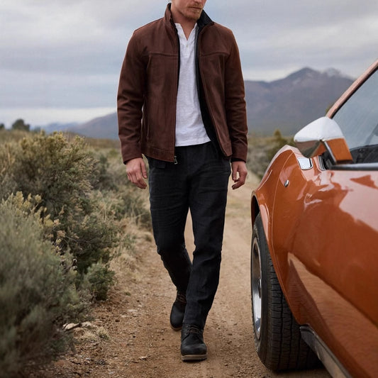 Soft Men's Leather Jacket - Zipper Design, Casual Outerwear