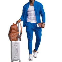 Men's New Autumn & Winter Waffle-Knit Baseball Jacket Set: Pocket & Zipper Design