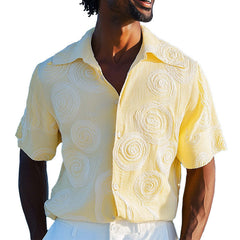 Men's Spring Fashion Three-Dimensional Swirl Embroidery Short Sleeve Shirt MTA0923D0P