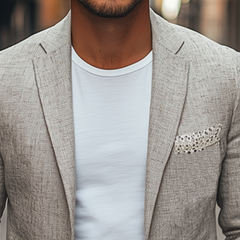 Men's Spring New Style Personalized Lace Splicing Pocket Cotton And Linen Blazer MTA2124C1K