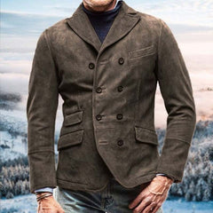 Olive Green Double-Breasted Blazer for Men - Stylish and Versatile Jacket